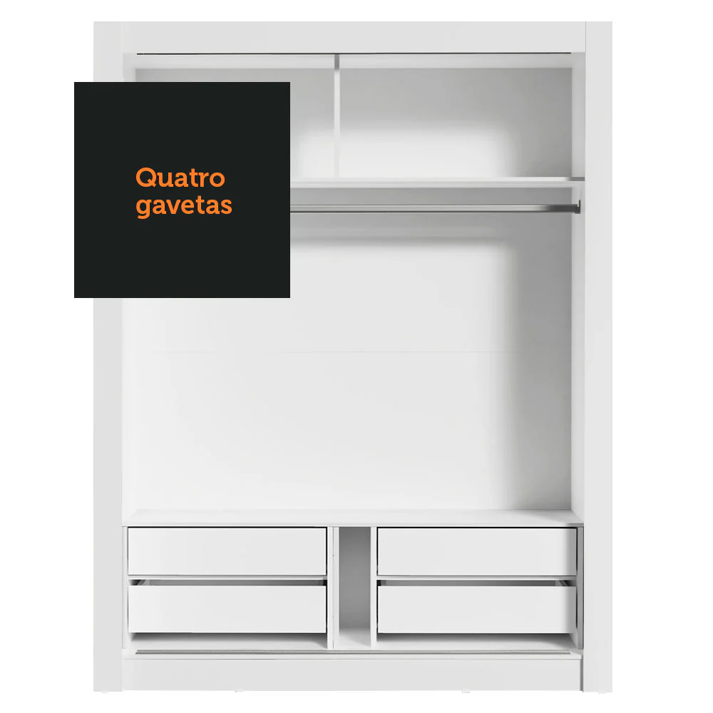 Guarda-Roupa Solteiro Madesa Dallas Plus 2 Portas de Correr 4 Gavetas Branco - Image 9