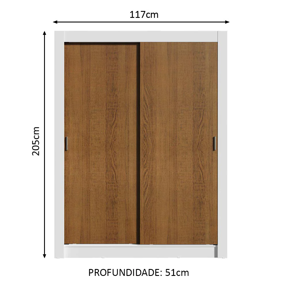 Guarda-Roupa Solteiro Madesa Dallas Plus 2 Portas de Correr 4 Gavetas Branco/Rustic - Image 3