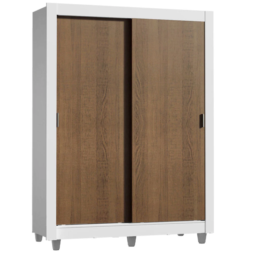 Guarda-Roupa Solteiro Madesa Dallas Plus 2 Portas de Correr 4 Gavetas com Pés Branco/Rustic - Image 2