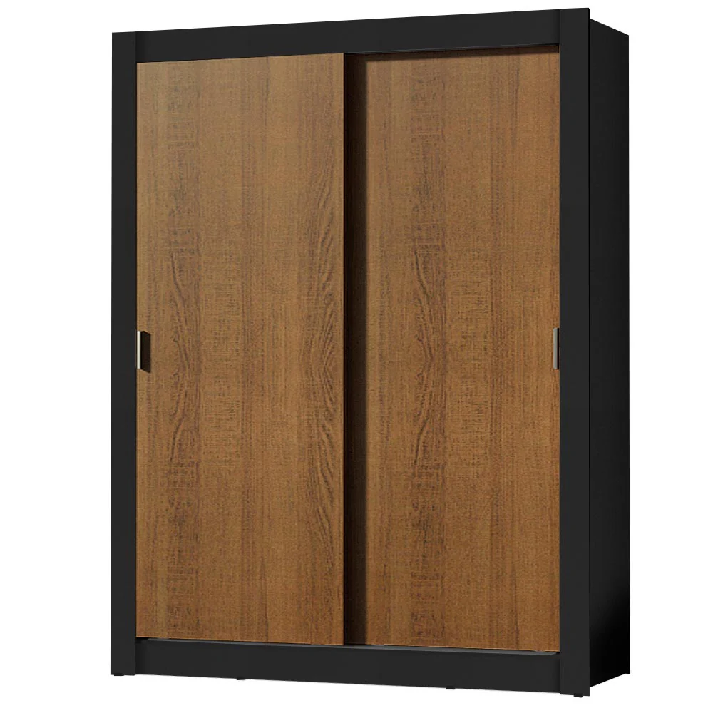 Guarda-Roupa Solteiro Madesa Dallas Plus 2 Portas de Correr 4 Gavetas Preto/Rustic - Image 2