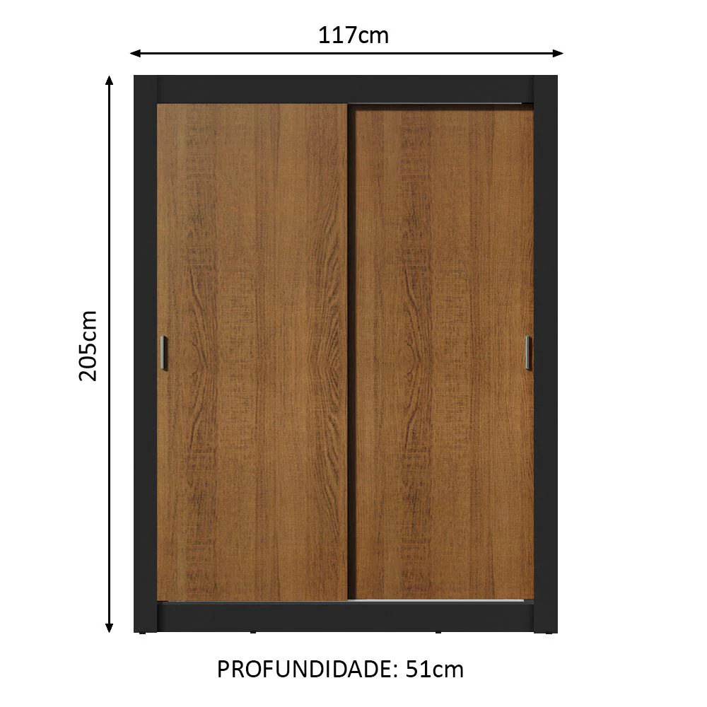 Guarda-Roupa Solteiro Madesa Dallas Plus 2 Portas de Correr 4 Gavetas Preto/Rustic - Image 3