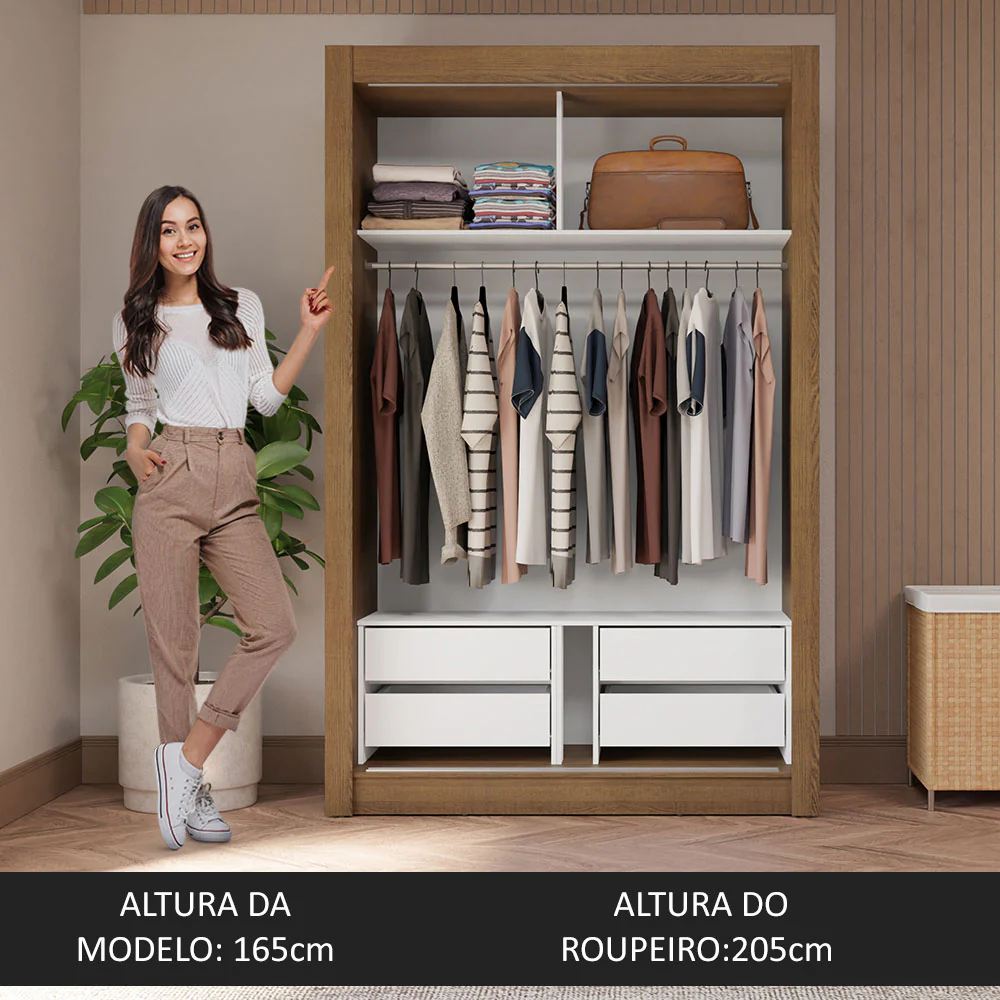Guarda-Roupa Solteiro Madesa Dallas Plus 2 Portas de Correr 4 Gavetas Rustic/Preto - Image 5