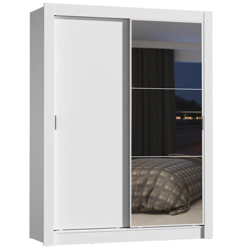 Guarda-Roupa Solteiro Madesa Dallas Plus 2 Portas de Correr com Espelho 4 Gavetas Branco - Image 2