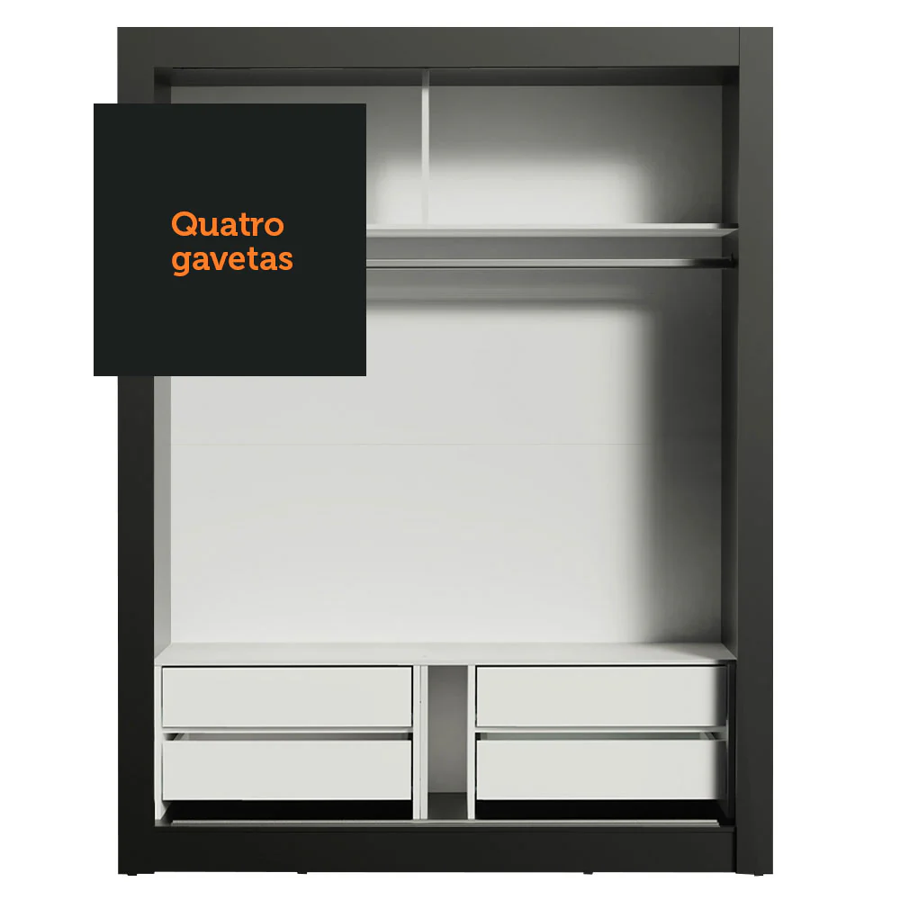 Guarda-Roupa Solteiro Madesa Dallas Plus 2 Portas de Correr com Espelho 4 Gavetas Preto/Rustic - Image 8
