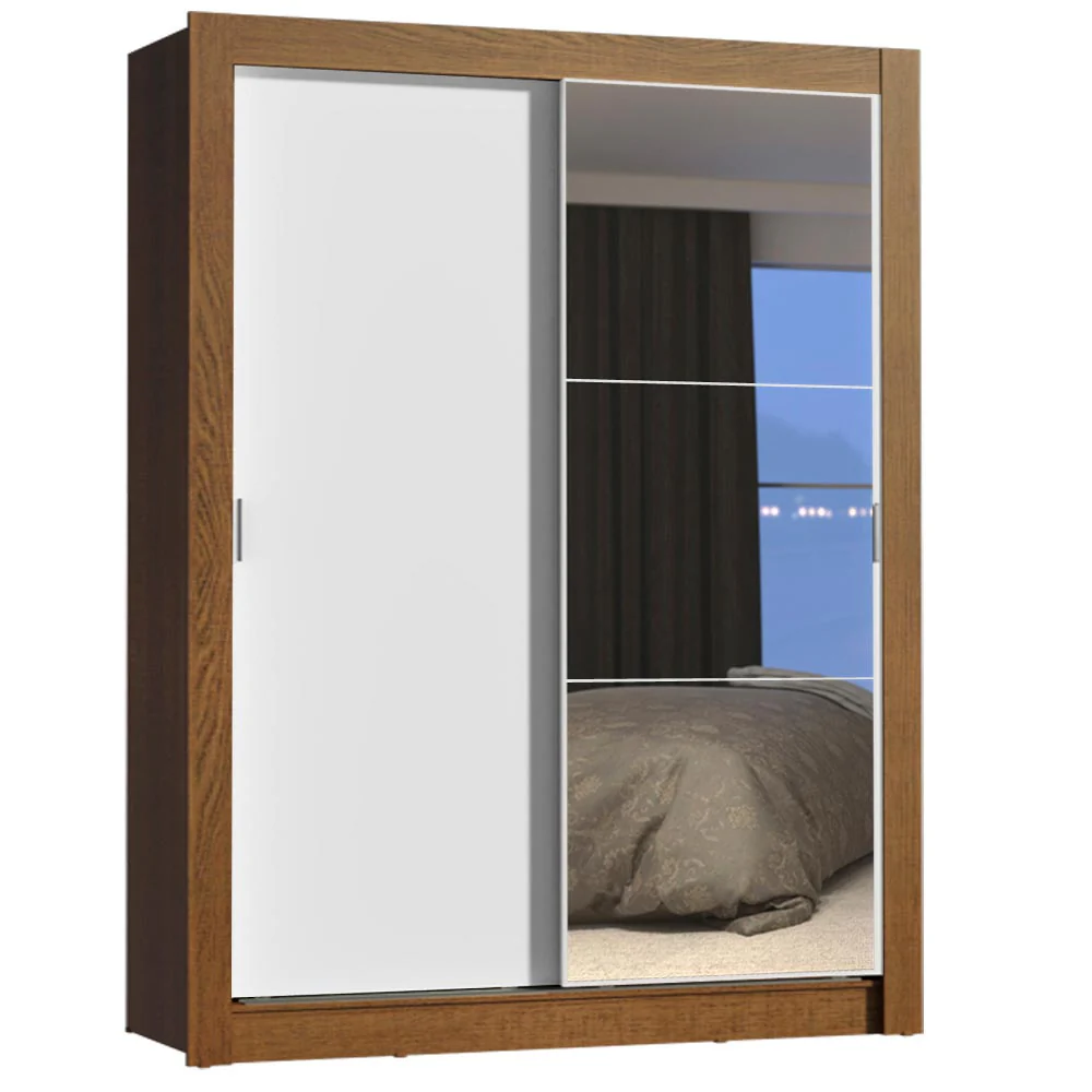 Guarda-Roupa Solteiro Madesa Dallas Plus 2 Portas de Correr com Espelho 4 Gavetas Rustic/Branco - Image 2