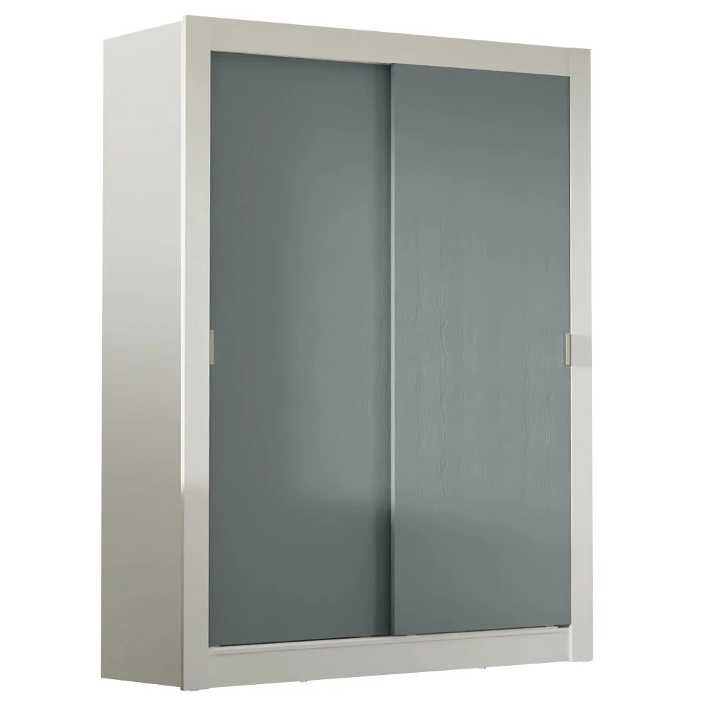 Guarda-Roupa Solteiro Madesa Denver 2 Portas de Correr Branco/Cinza - Image 2