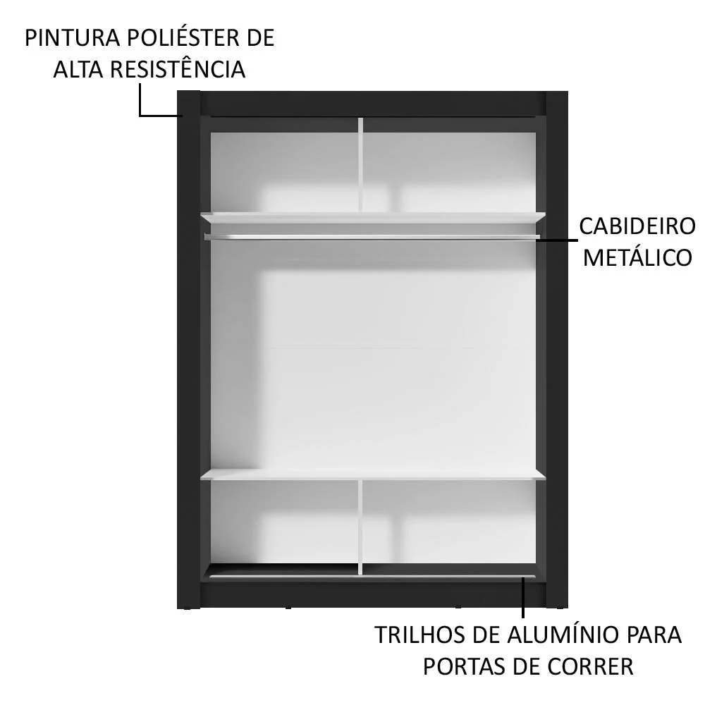 Guarda-Roupa Solteiro Madesa Denver 2 Portas de Correr Preto/Cinza - Image 6