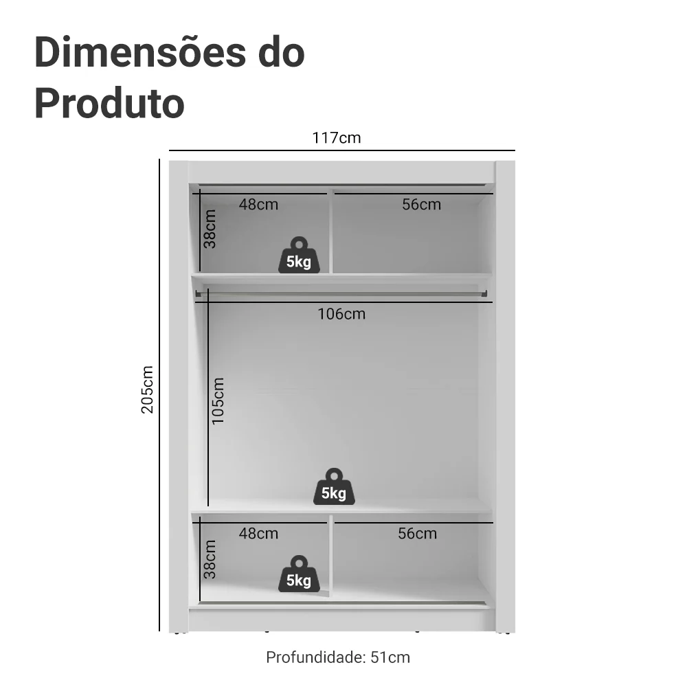 Guarda-Roupa Solteiro 2 Portas de Correr com Espelho Branco Madesa Denver - Image 3