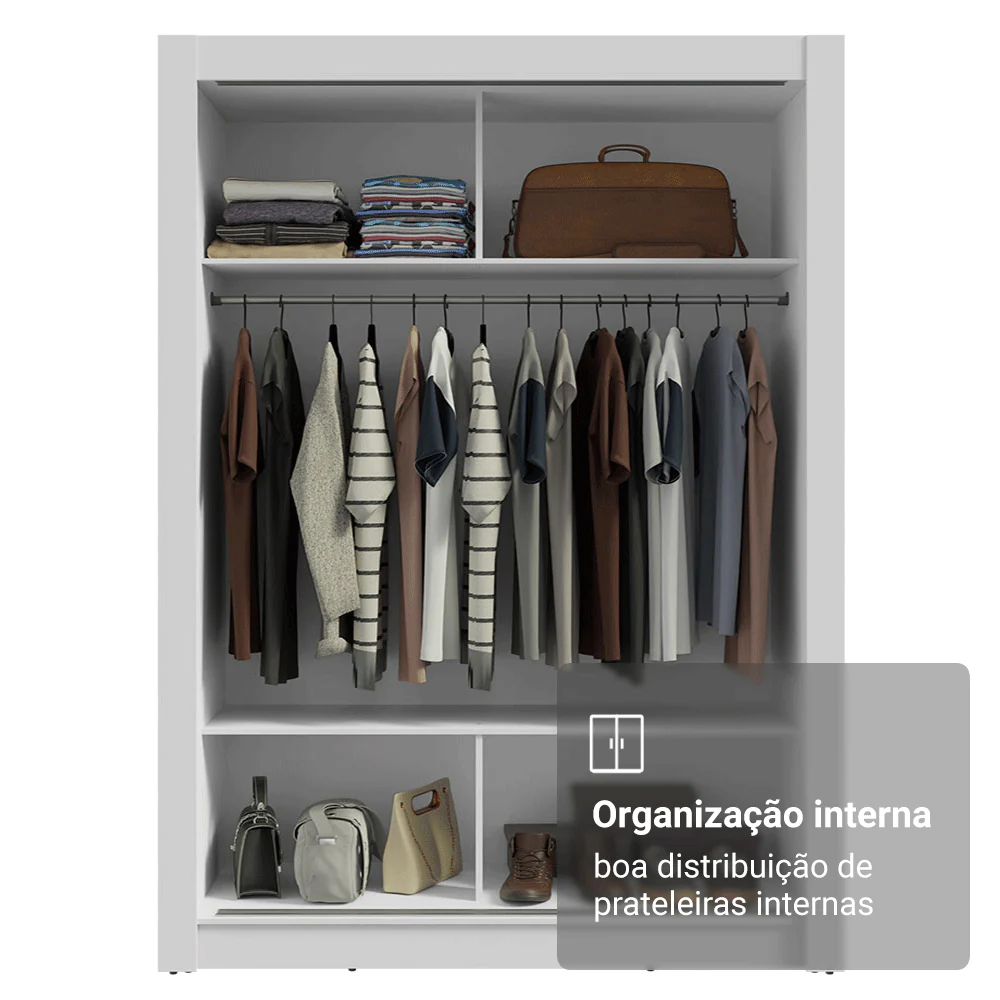 Guarda-Roupa Solteiro 2 Portas de Correr com Espelho Branco Madesa Denver - Image 7