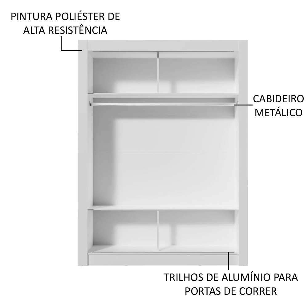 Guarda-Roupa Solteiro Madesa Denver 2 Portas de Correr com Espelho Branco/Preto - Image 6