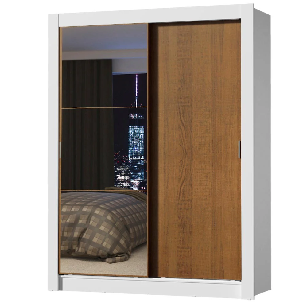 Guarda-Roupa Solteiro Madesa Denver 2 Portas de Correr com Espelho Branco/Rustic - Image 2