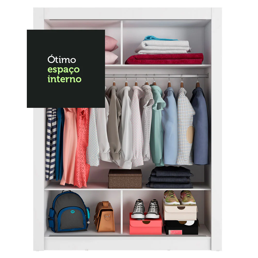Guarda-Roupa Solteiro Madesa Denver 2 Portas de Correr com Espelho Branco/Rustic - Image 8