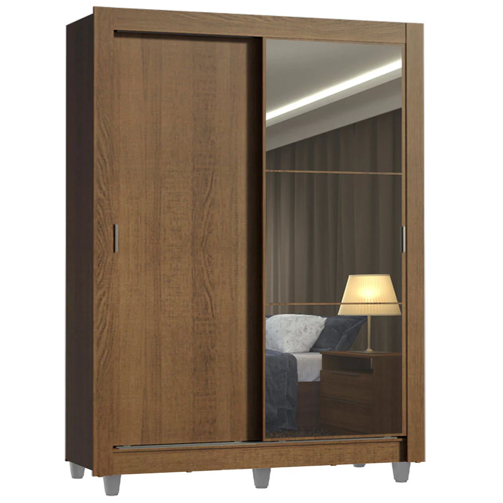 Guarda-Roupa Solteiro Madesa Denver 2 Portas de Correr com Espelho com Pés Rustic - Image 3
