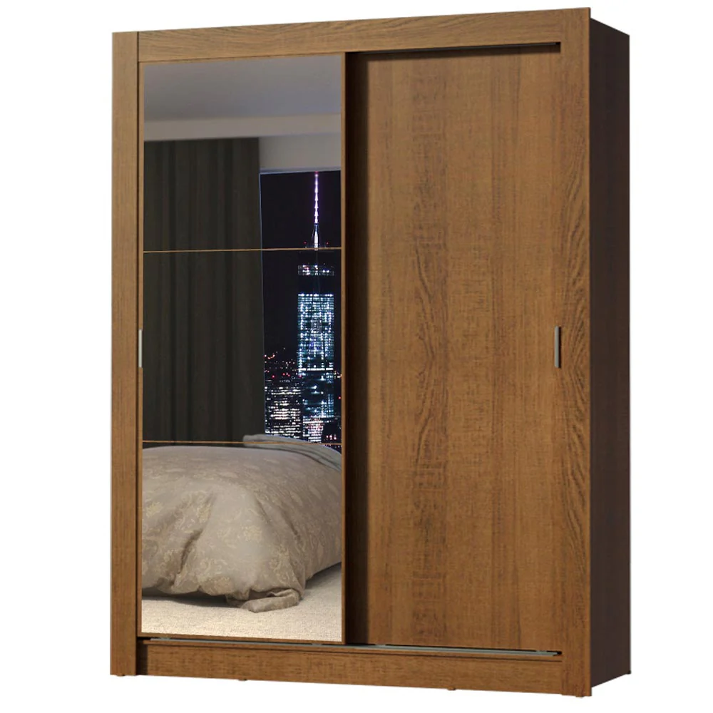 Guarda-Roupa Solteiro 2 Portas de Correr com Espelho Rustic Madesa Denver - Image 2