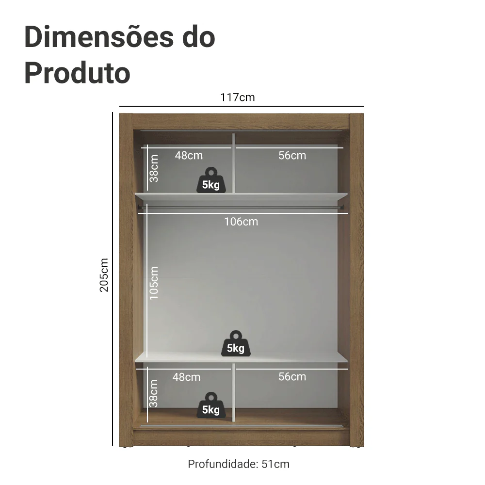 Guarda-Roupa Solteiro 2 Portas de Correr com Espelho Rustic Madesa Denver - Image 3