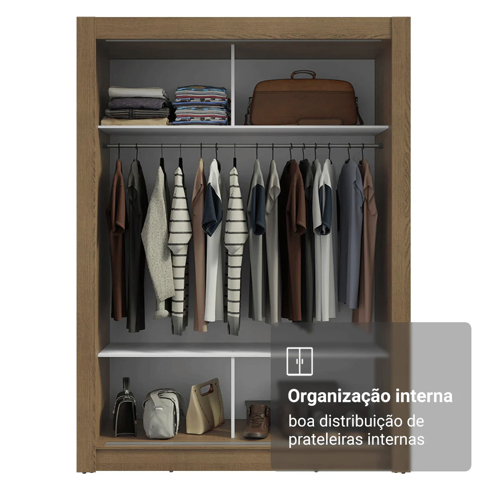 Guarda-Roupa Solteiro 2 Portas de Correr com Espelho Rustic Madesa Denver - Image 7