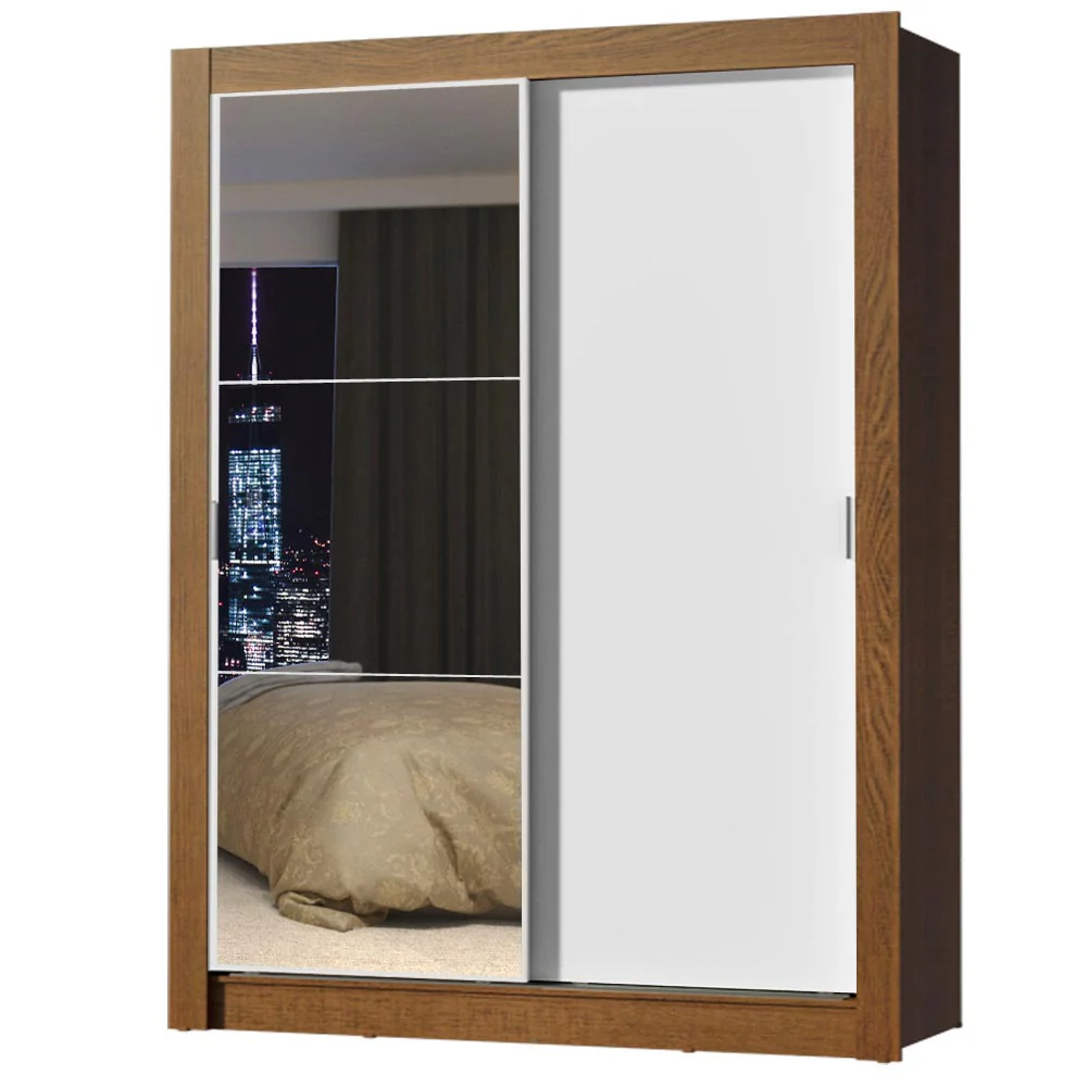 Guarda-Roupa Solteiro Madesa Denver 2 Portas de Correr com Espelho Rustic/Branco - Image 2