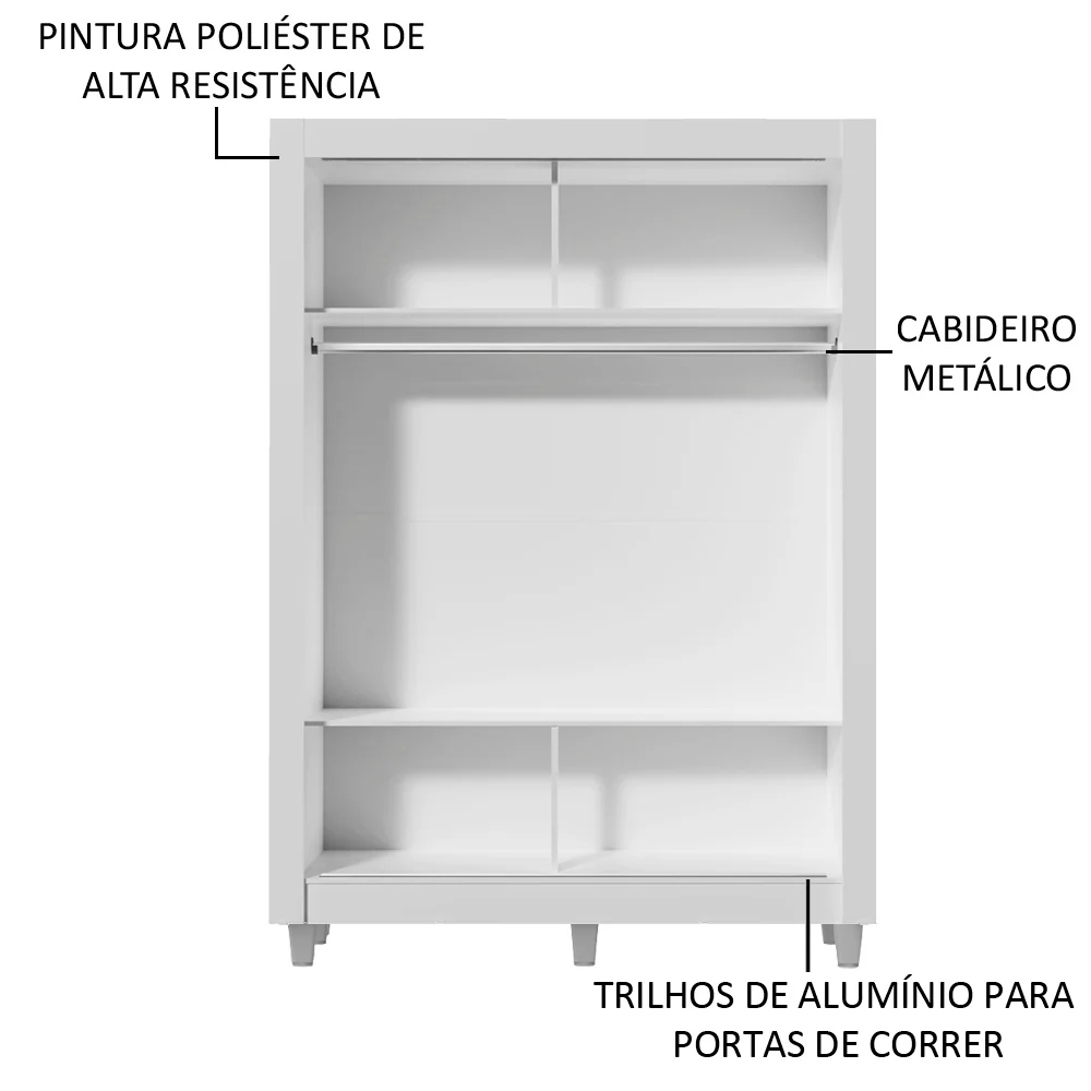 Guarda-Roupa Solteiro Madesa Denver 2 Portas de Correr com Pés Branco - Image 5