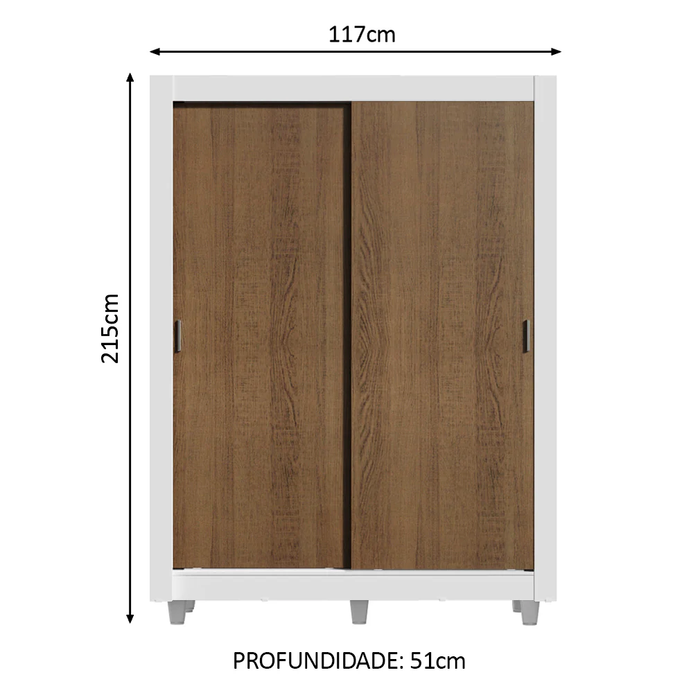 Guarda-Roupa Solteiro Madesa Denver 2 Portas de Correr com Pés Branco/Rustic - Image 3