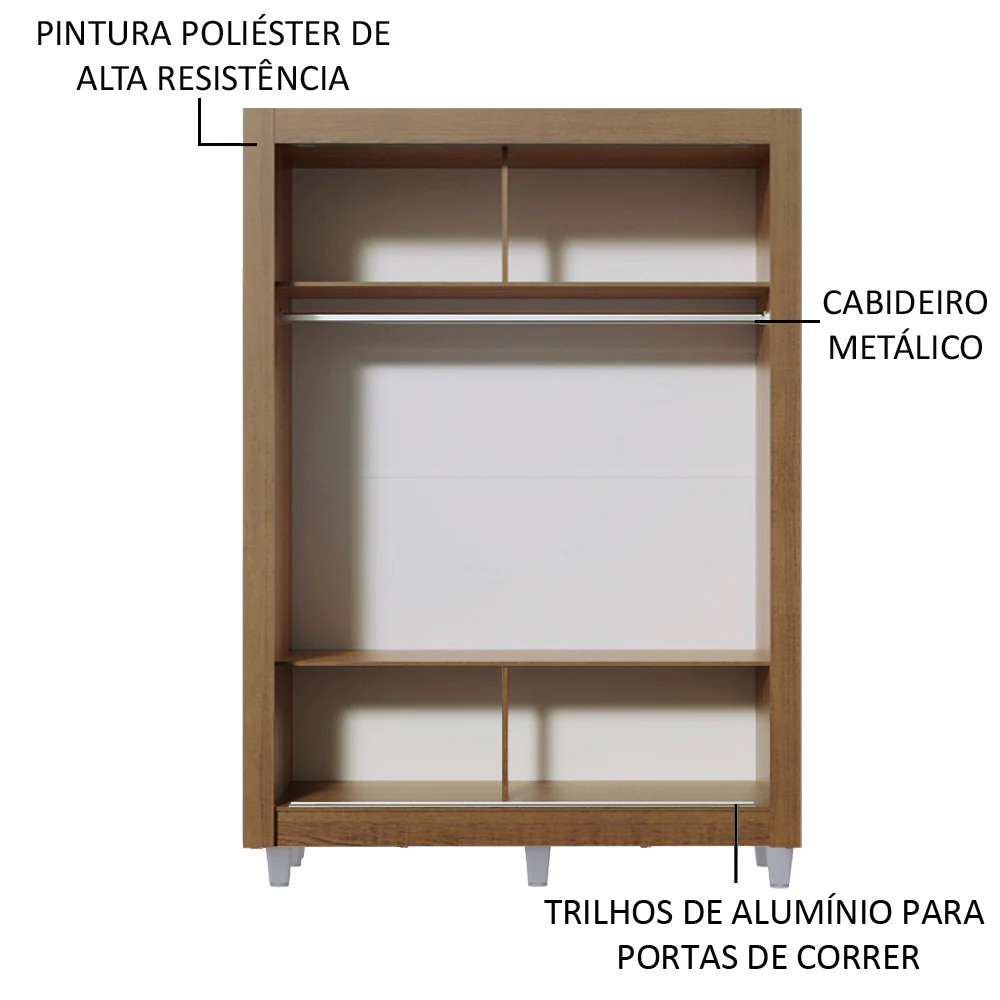 Guarda-Roupa Solteiro Madesa Denver 2 Portas de Correr com Pés Rustic/Branco - Image 5