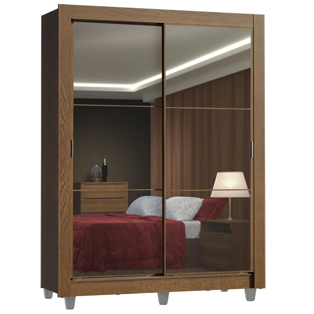 Guarda-Roupa Solteiro Madesa Denver 2 Portas de Correr de Espelho com Pés Rustic - Image 2
