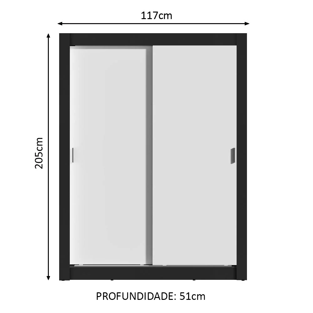 Guarda-Roupa Solteiro Madesa Denver 2 Portas de Correr Preto/Branco - Image 3