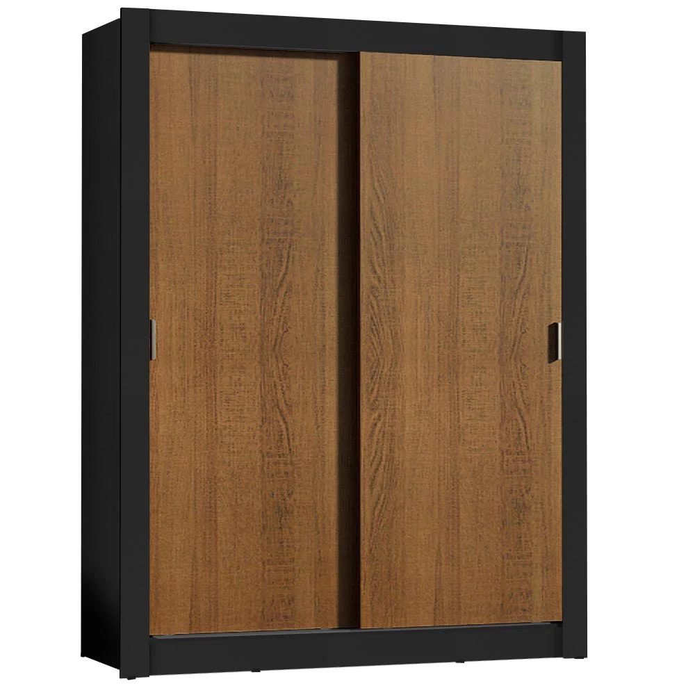 Guarda-Roupa Solteiro Madesa Denver 2 Portas de Correr Preto/Rustic - Image 2