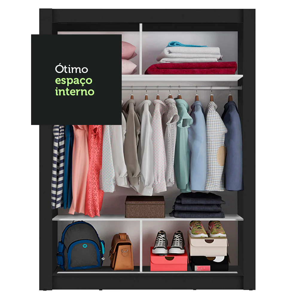 Guarda-Roupa Solteiro Madesa Denver 2 Portas de Correr Preto/Rustic - Image 7