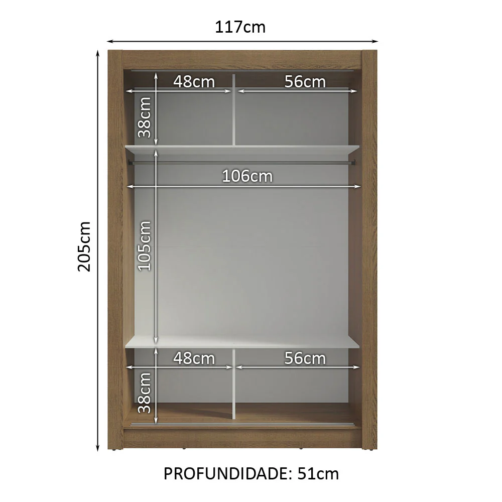 Guarda-Roupa Solteiro Madesa Denver 2 Portas de Correr Rustic - Image 4
