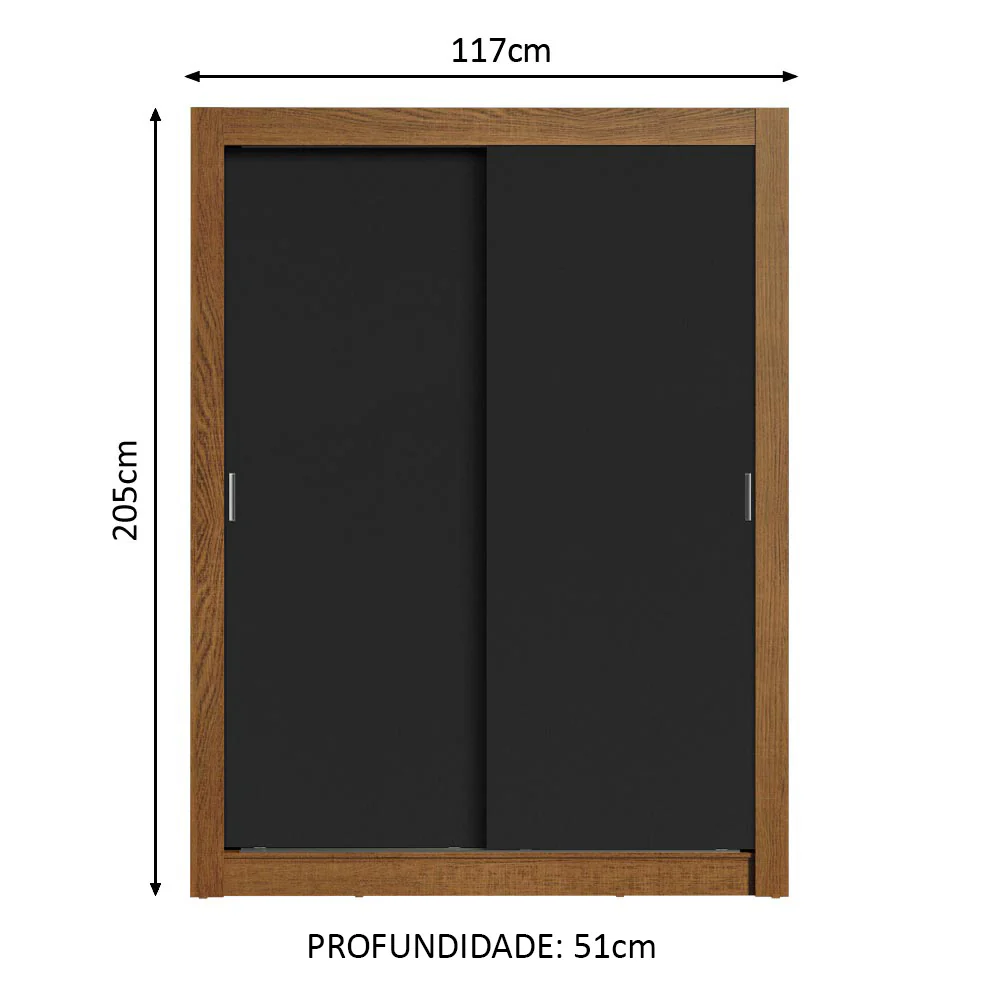 Guarda-Roupa Solteiro Madesa Denver 2 Portas de Correr Rustic/Preto - Image 3