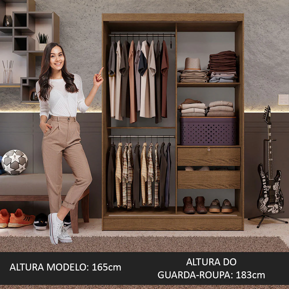 Guarda-Roupa Solteiro Madesa Luke 2 Portas de Correr com Espelho Rustic - Image 5