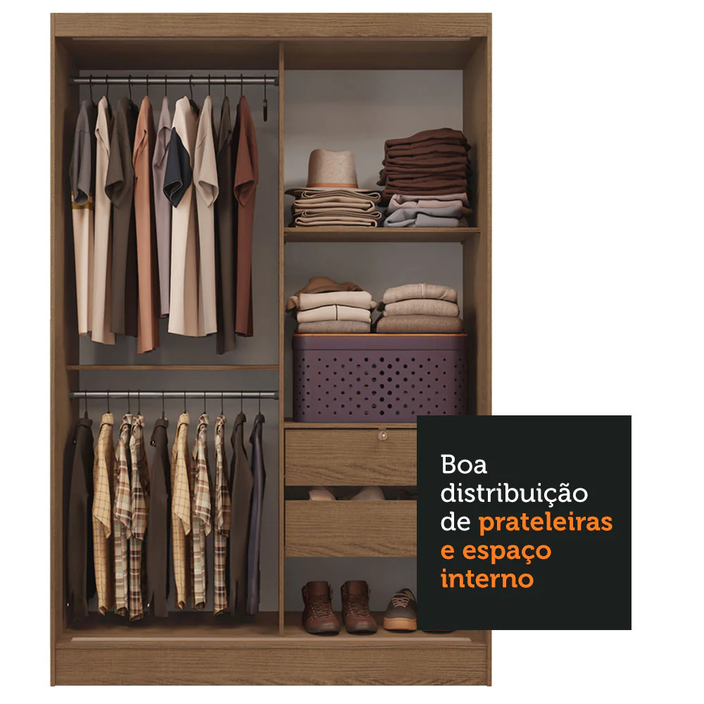 Guarda-Roupa Solteiro Madesa Luke 2 Portas de Correr de Madeira Rustic - Image 6