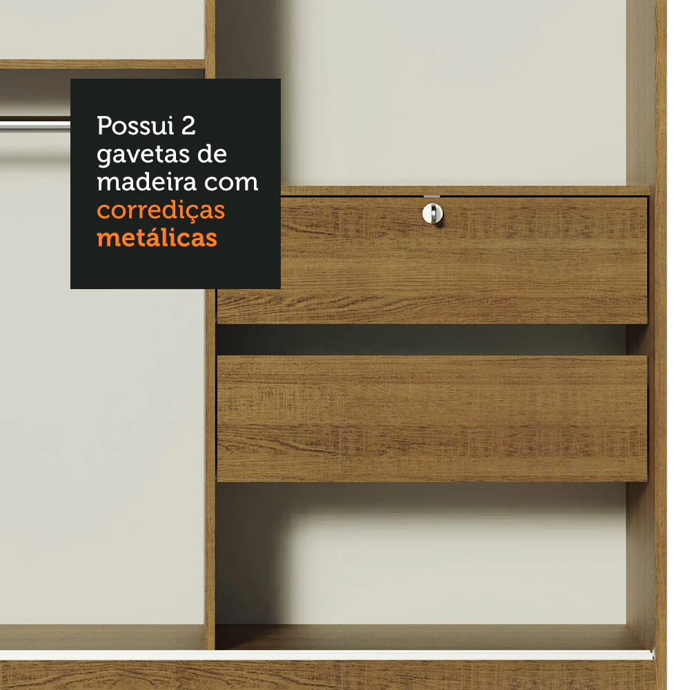 Guarda-Roupa Solteiro Madesa Luke 2 Portas de Correr de Madeira Rustic - Image 7