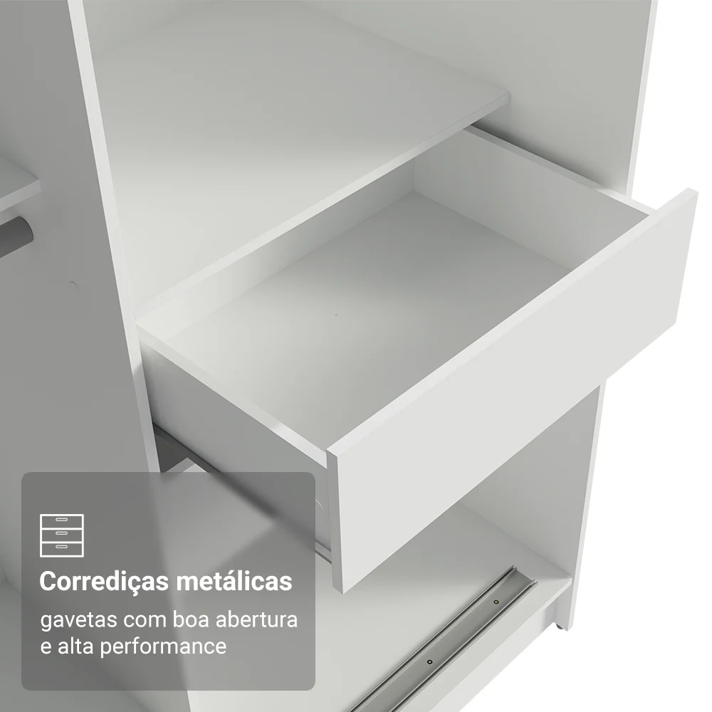 Guarda-Roupa Solteiro Madesa Tokio 2 Portas de Correr 2 Gavetas Branco/Rustic - Image 6