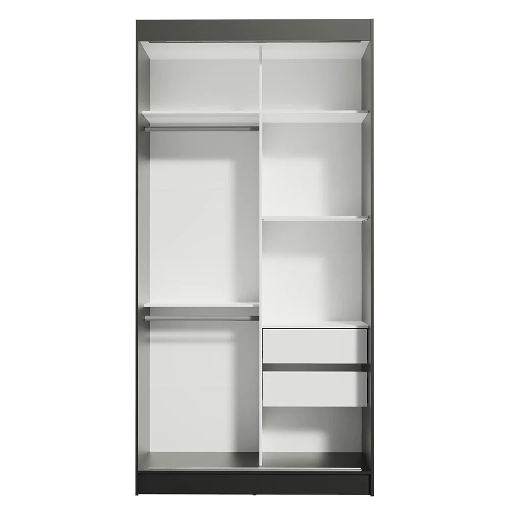 Guarda-Roupa Solteiro Madesa Tokio 2 Portas de Correr 2 Gavetas Preto/Branco - Image 10