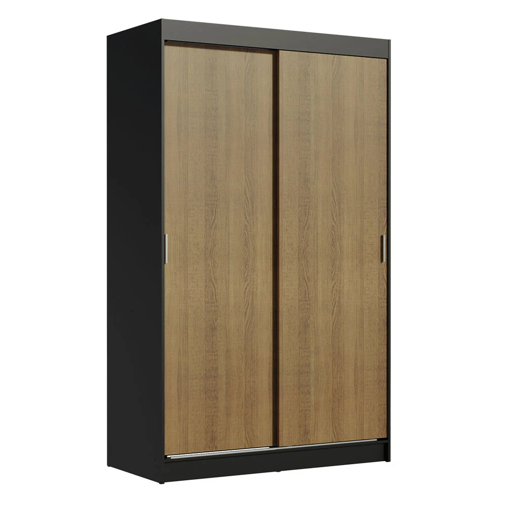 Guarda-Roupa Solteiro Madesa Tokio 2 Portas de Correr 2 Gavetas Preto/Rustic - Image 2