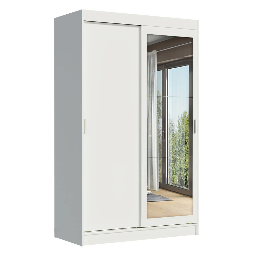 Guarda-Roupa Solteiro 2 Portas de Correr com Espelho 2 Gavetas Branco Madesa Tokio - Image 2