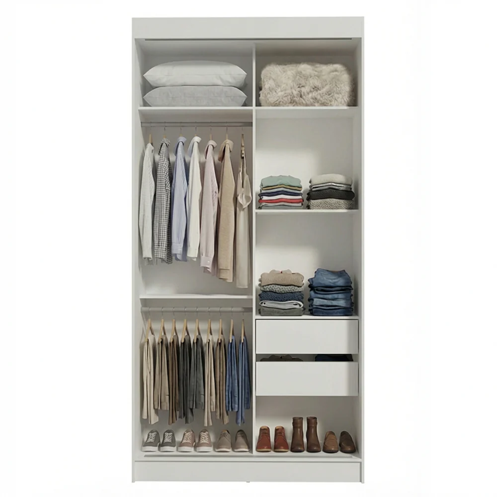 Guarda-Roupa Solteiro 2 Portas de Correr com Espelho 2 Gavetas Branco Madesa Tokio - Image 7
