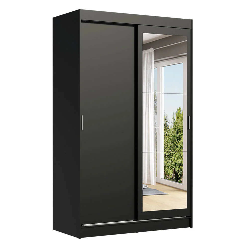 Guarda-Roupa Solteiro 2 Portas de Correr com Espelho 2 Gavetas Preto Madesa Tokio - Image 2