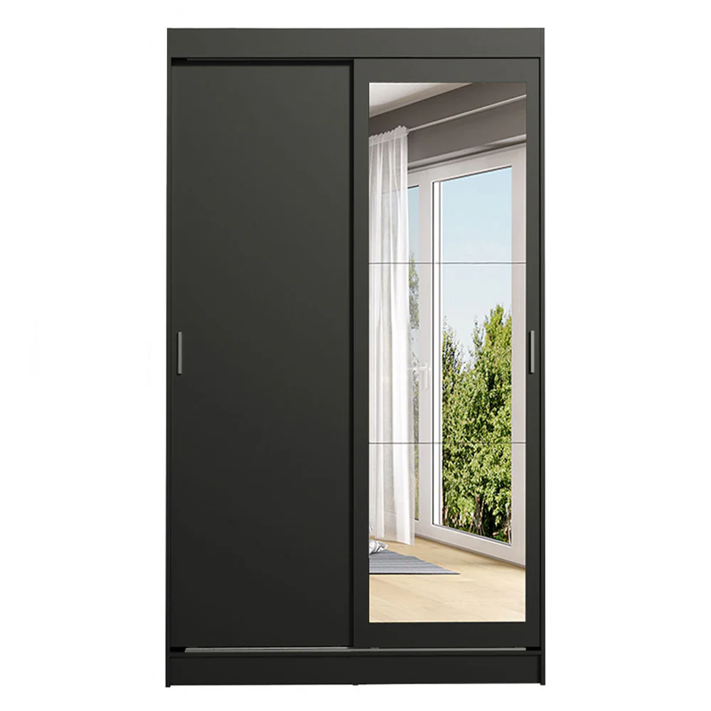 Guarda-Roupa Solteiro 2 Portas de Correr com Espelho 2 Gavetas Preto Madesa Tokio - Image 8