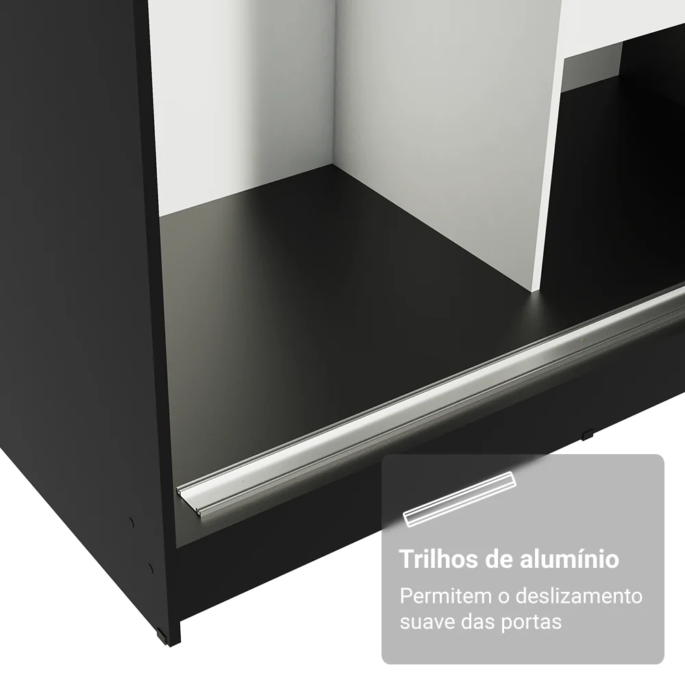 Guarda-Roupa Solteiro Madesa Tokio 2 Portas de Correr com Espelho 2 Gavetas Preto/Branco - Image 7