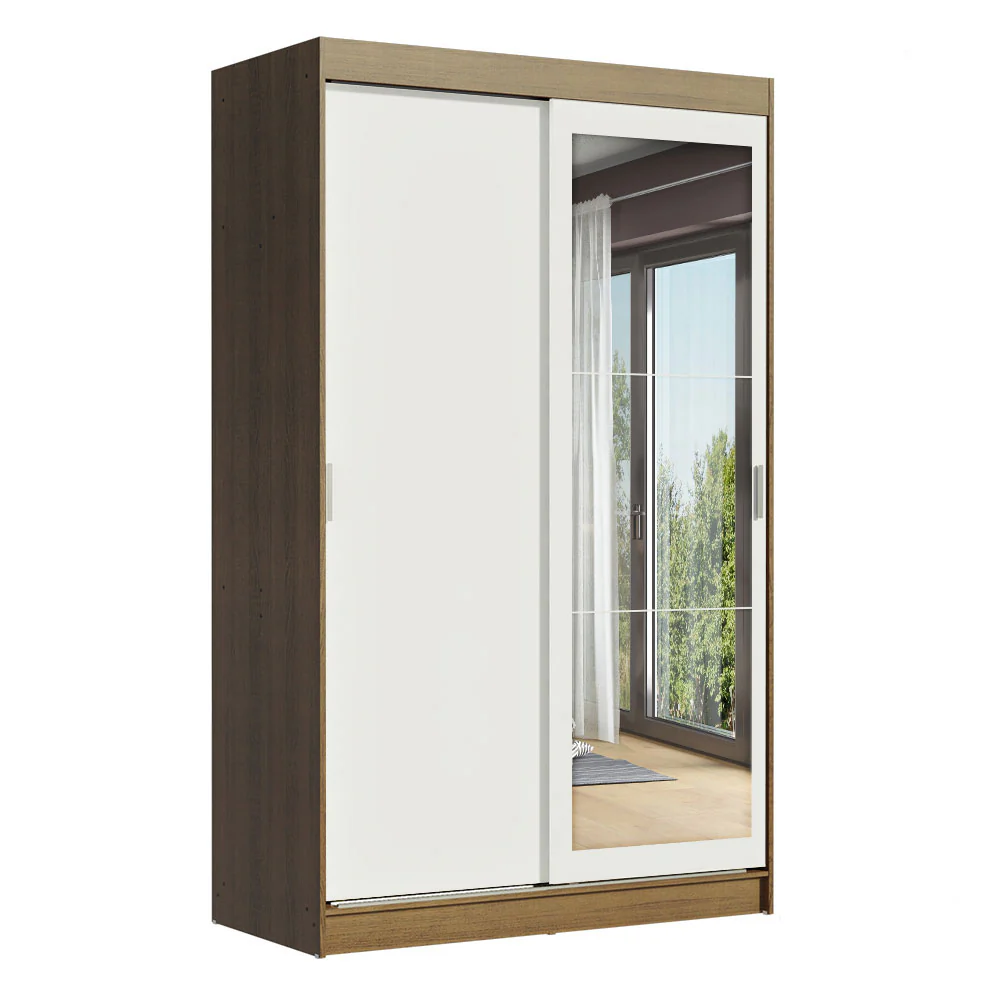 Guarda-Roupa Solteiro Madesa Tokio 2 Portas de Correr com Espelho 2 Gavetas Rustic/Branco - Image 2