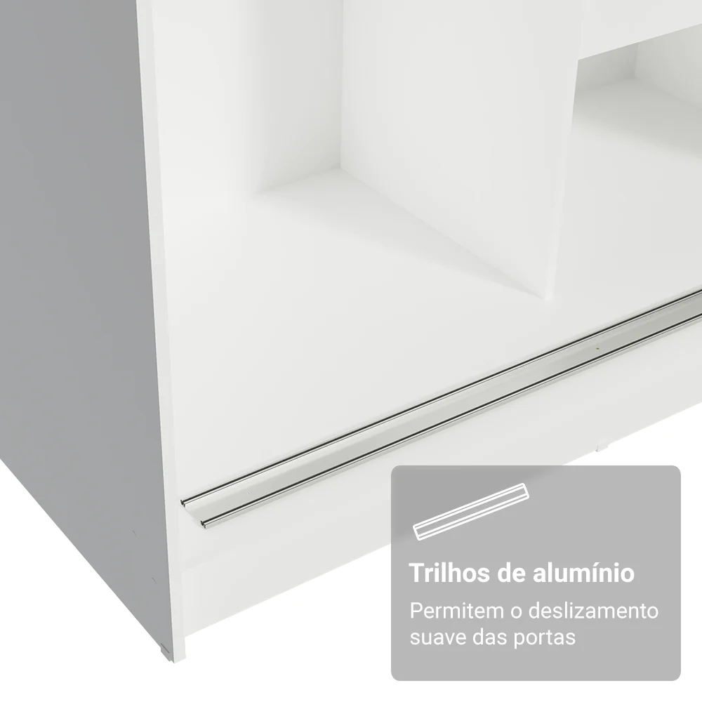 Guarda-Roupa Solteiro Madesa Tokio 2 Portas de Correr de Espelho 2 Gavetas Branco - Image 7