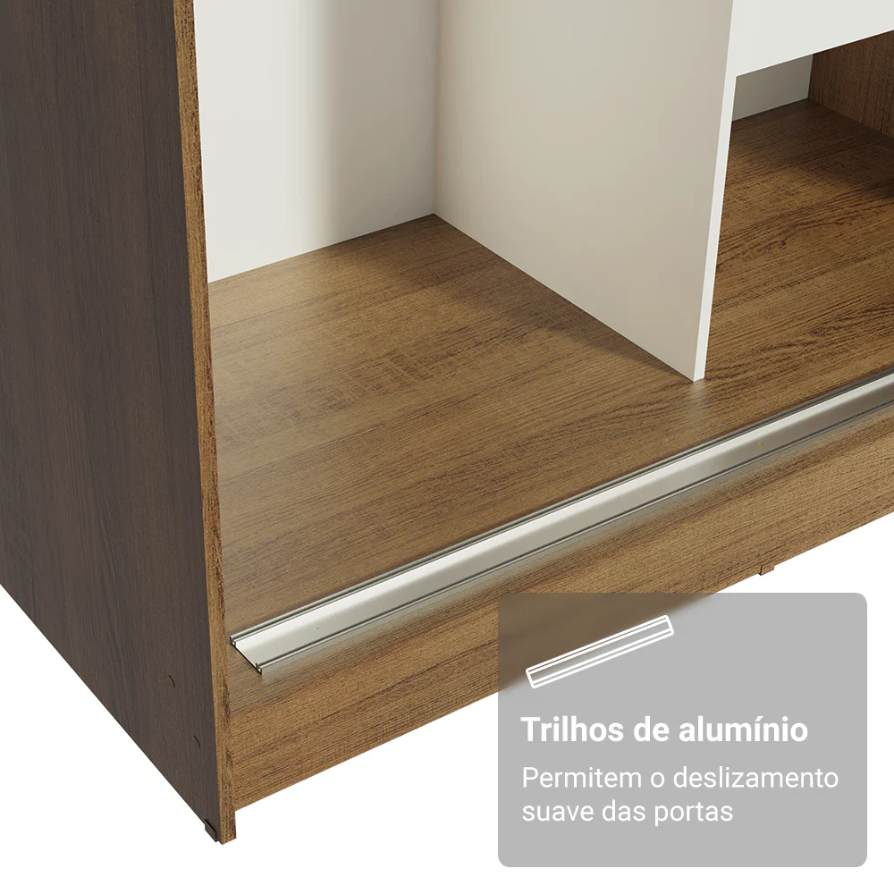 Guarda-Roupa Solteiro Madesa Tokio 2 Portas de Correr de Espelho 2 Gavetas Rustic/Preto - Image 7