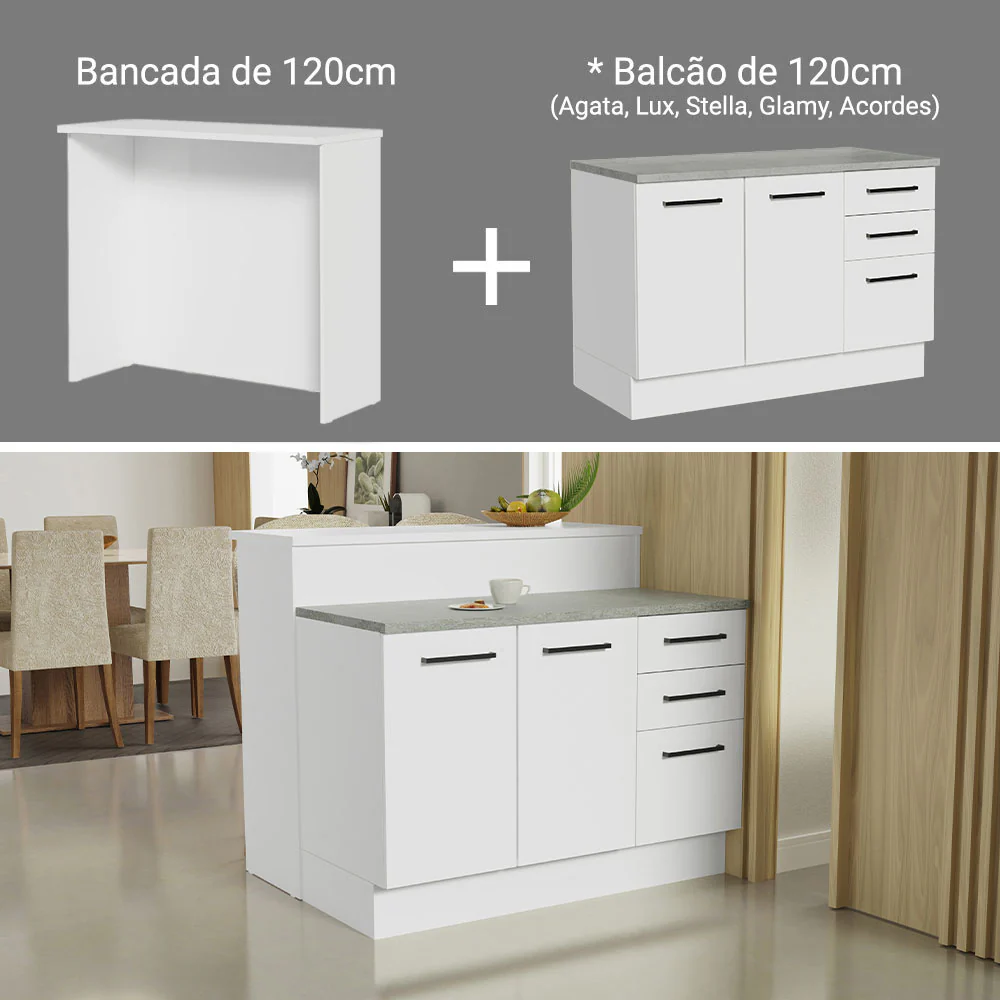 Ilha de Cozinha com Bancada e Balcão 120 cm Branco Agata Madesa - Image 5