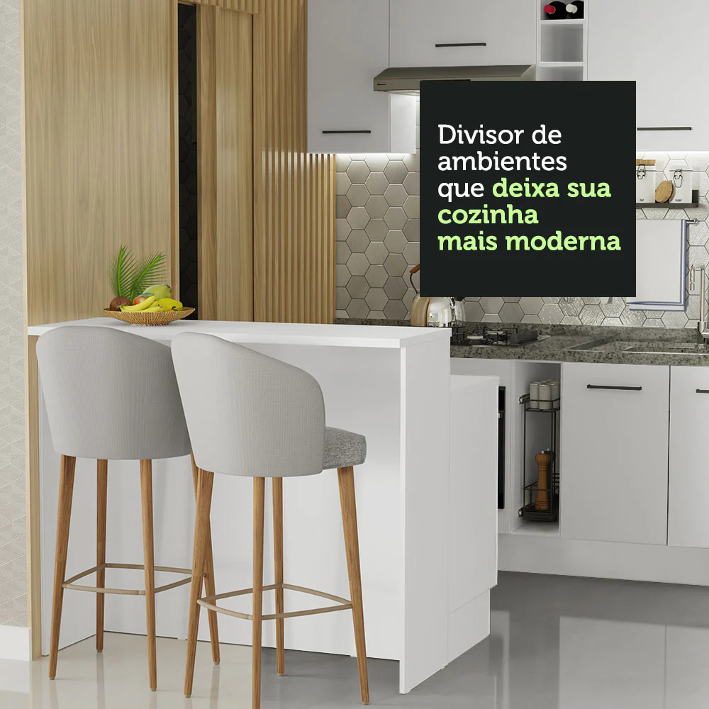 Ilha de Cozinha com Bancada e Balcão 120 cm Branco Agata Madesa - Image 7