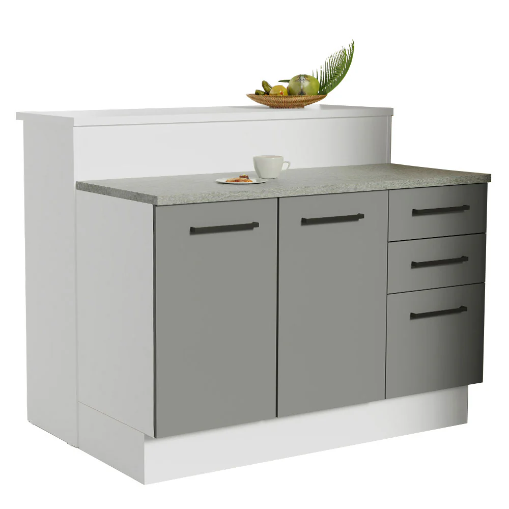 Ilha de Cozinha com Bancada e Balcão 120 cm Branco/Cinza Agata Madesa - Image 2
