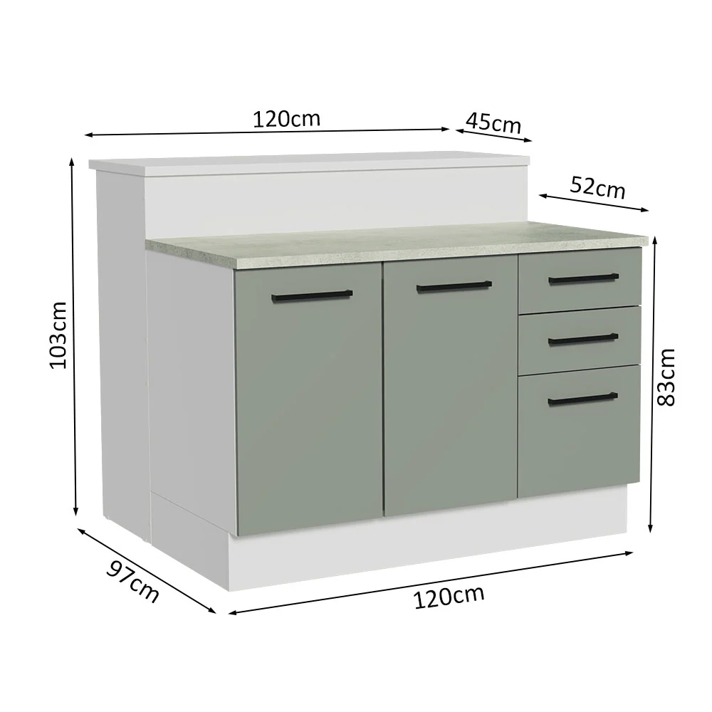 Ilha de Cozinha com Bancada e Balcão 120 cm Branco/Cinza Agata Madesa - Image 3