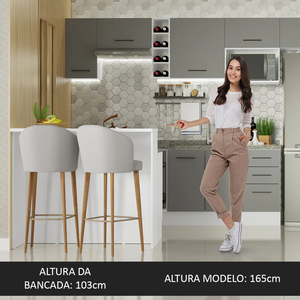 Ilha de Cozinha com Bancada e Balcão 120 cm Branco/Cinza Agata Madesa - Image 4