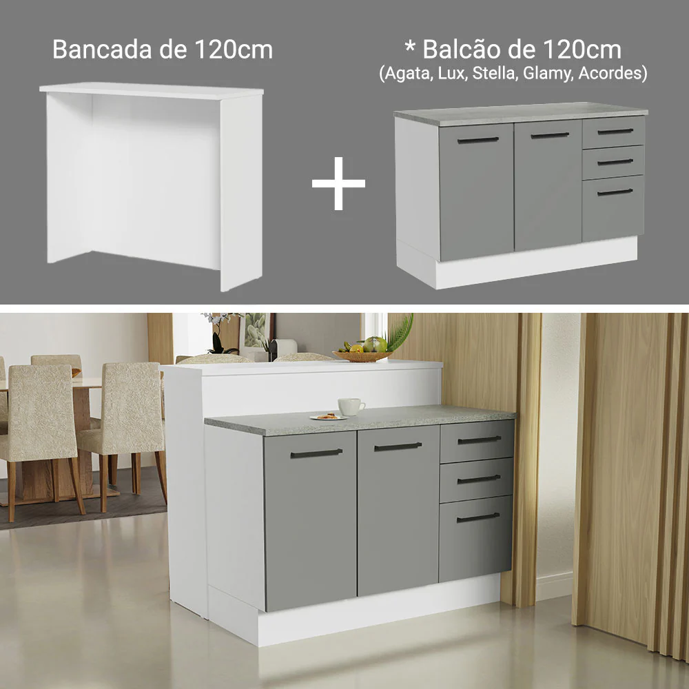 Ilha de Cozinha com Bancada e Balcão 120 cm Branco/Cinza Agata Madesa - Image 5